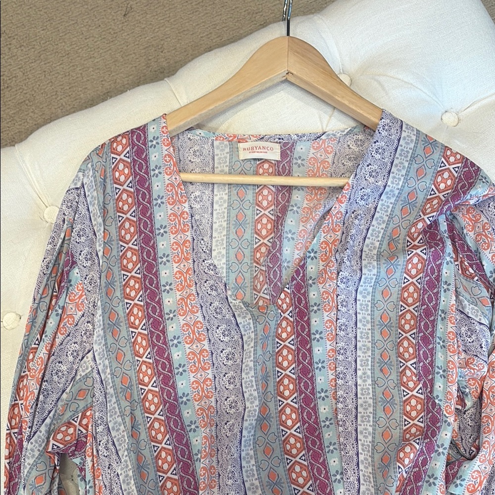 Mystic Blue and Pink Graphic 3/4 Sleeve light dress